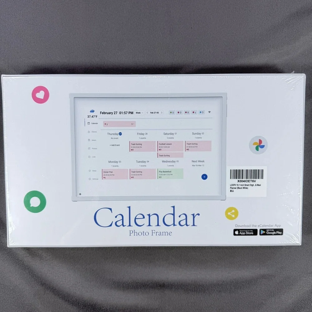 LOOFII 10.1 Inch White Smart Digital Calendar & Meal Planner Photo Frame WiFi